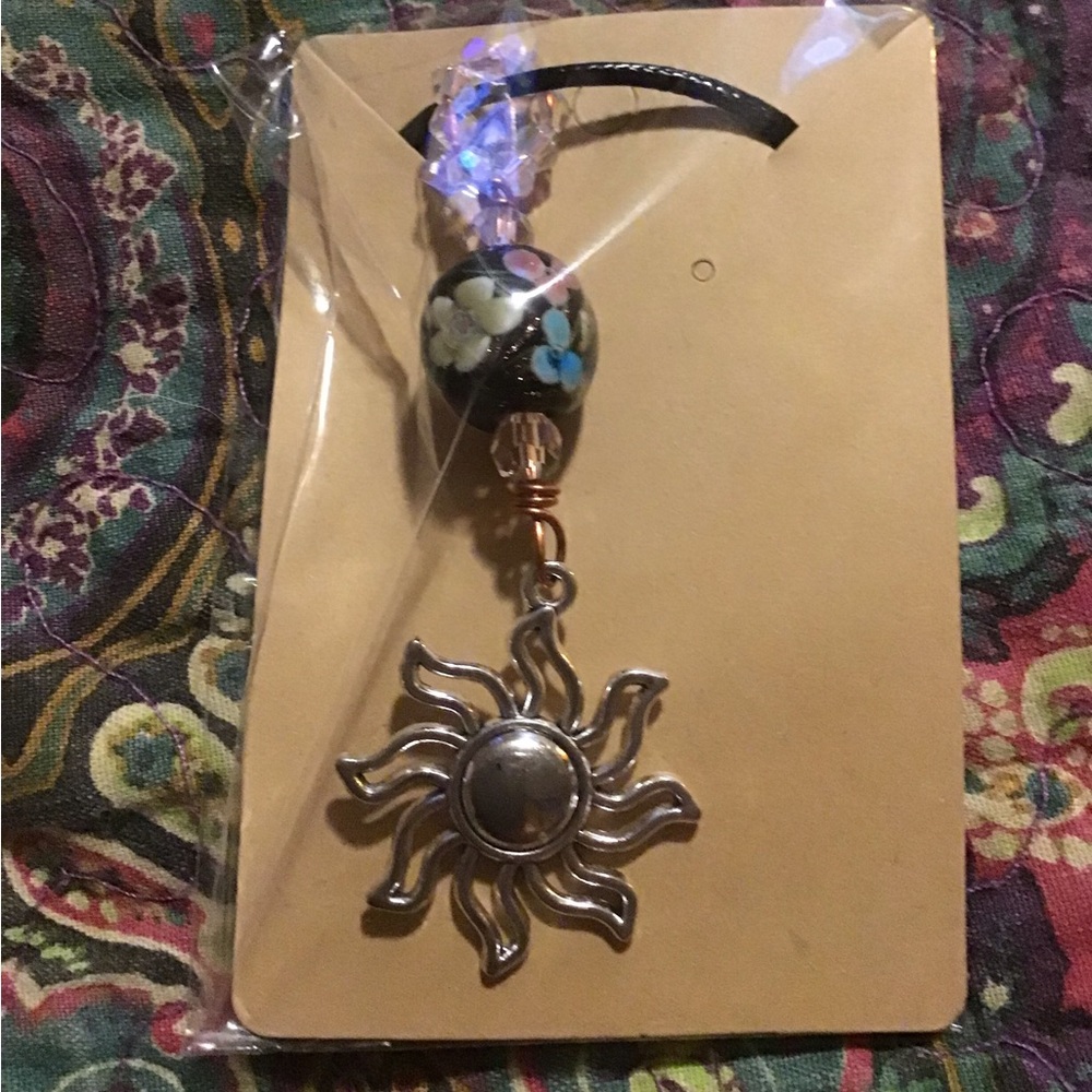 Crystals, stone, with sun pendant necklace